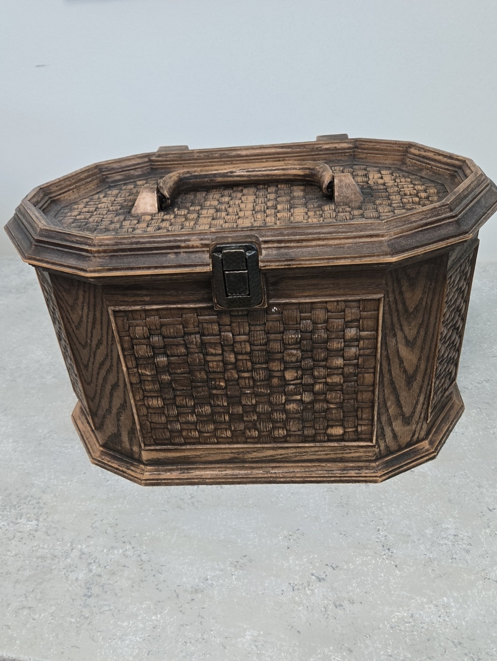 Wooden Look Woven-Panel Storage Box - Brown
